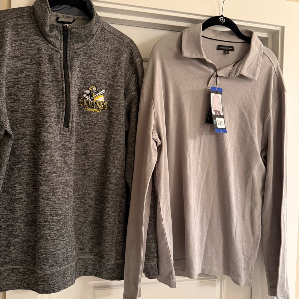 Banana Republic Gray Long Sleeve Polo Shirt. NWT. Quarter zip fleece adidas - Picture 2 of 11